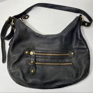 Linea Pelle Leather Hobo Bag with Double Zipper